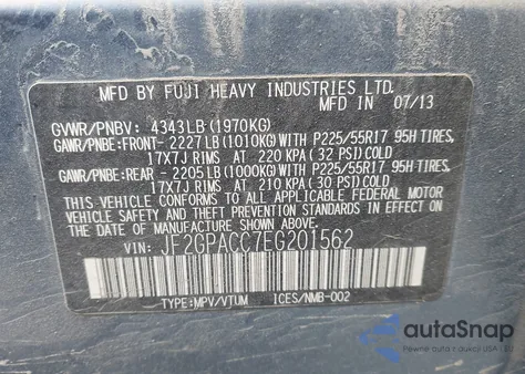 2014 Subaru Xv Crosstrek 2.0I Premium z USA, uszkodzony, nr VIN JF2GPACC7EG201562